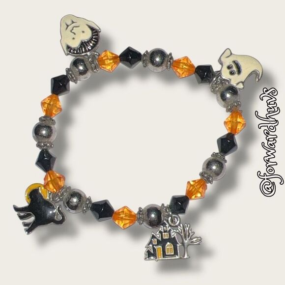 Bundle Sale 3 for $15 | Halloween-Themed Stretch Bracelet with Four Charms - Picture 3 of 6